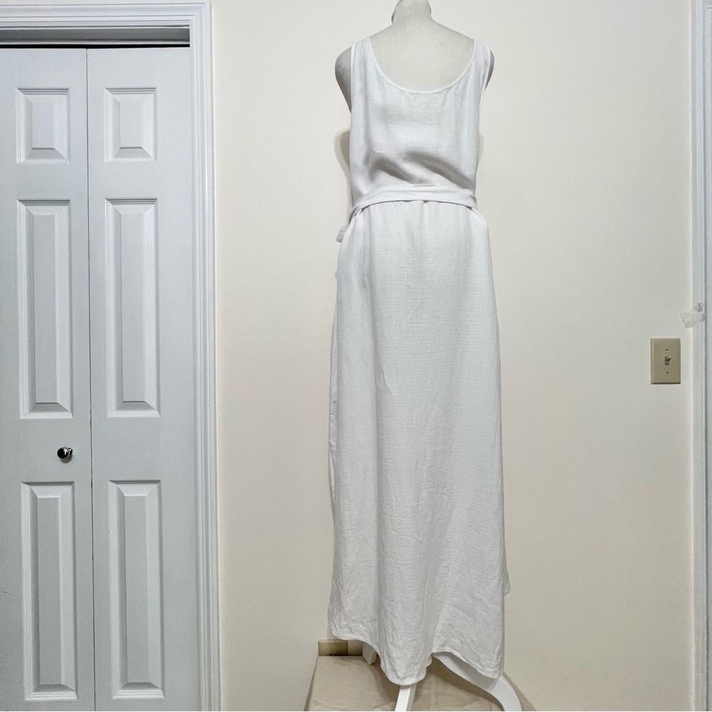 Eileen Fisher White Linen Blend Waist Tie Midi Sleeveless Dress Resortwear - Picture 6 of 9